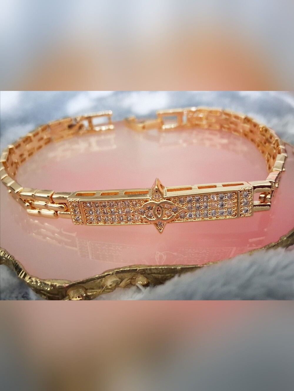 Gold Bar Link Tennis Bracelet - Elegant Women’s Jewelry